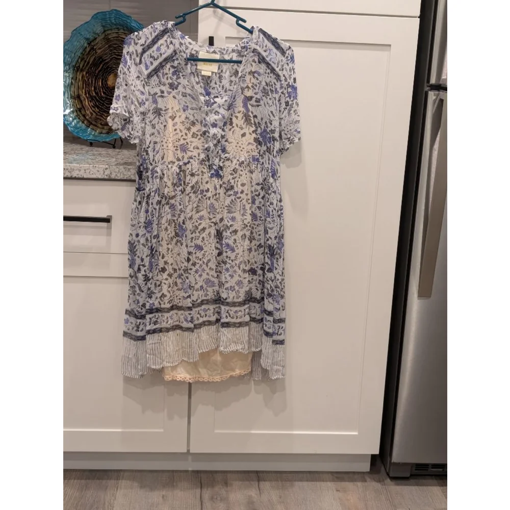 Women's Maeve Floral Print Mini Dress Size 2 White Blue - Picture 1 of 9
